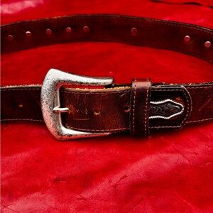 Classic Brown Leather Belt with Silver Buckle